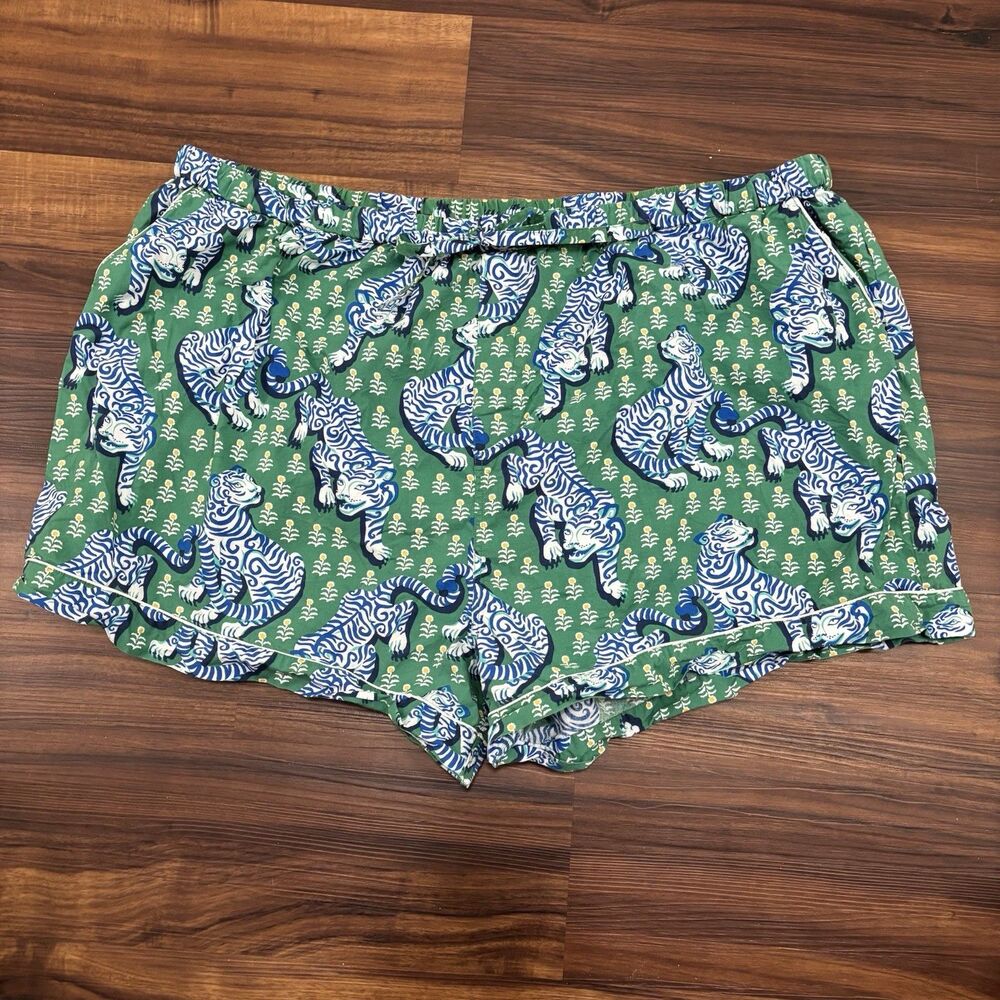 Printfresh Sz 3X Green Tiger Queen Pajama Shorts Sleep Jungle Animal Big Cat - Picture 2 of 7